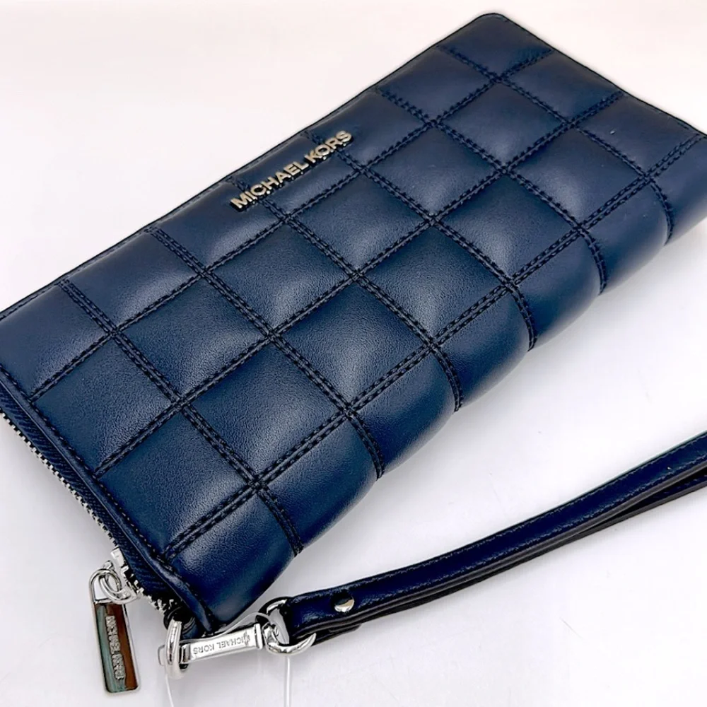 MICHAEL KORS Continental Wristlet Phone Case Wallet Navy NWT
